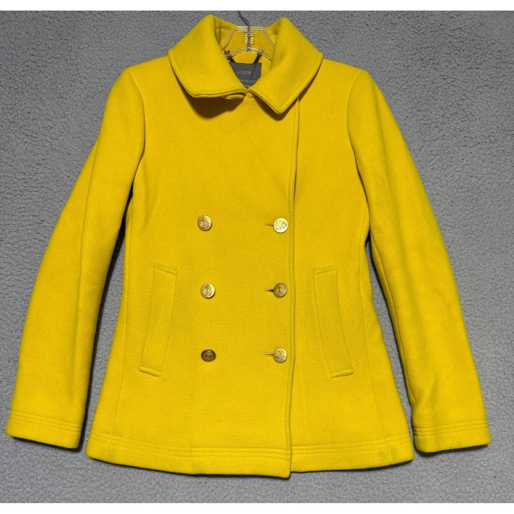 J Crew Women's Stadium Cloth Nello Gori Pea Coat Yellow Wool Double Breasted 0